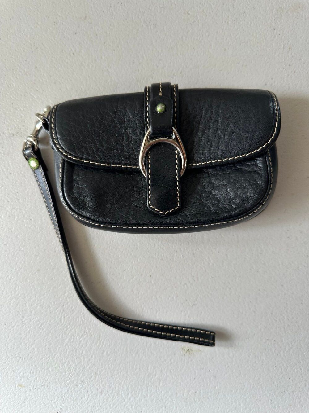 VGT Dooney & Bourke Pebble Leather Snap Closure Saddle Style Buckle Wristlet